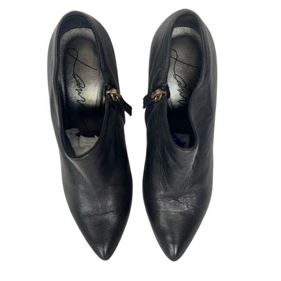 Lanvin Black Pointed Toe Leather Ankle Boots Side Zipper - Picture 4 of 8